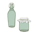 Empty glass utensils for storage and conservation in the vector. Jar and bottle for food and drinks. Hand drawn Royalty Free Stock Photo