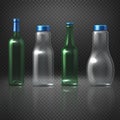 Empty glass vector bottles for alcoholic and nonalcoholic beverages, beer, wine, vodka, juice Royalty Free Stock Photo