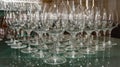 Glass wine cups arranged in a row to form a design Royalty Free Stock Photo