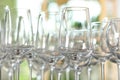 Empty glasses against blurred background, closeup Royalty Free Stock Photo