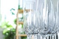 Empty glasses against blurred background Royalty Free Stock Photo