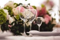 Empty glasses set in restaurant