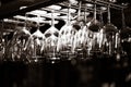Empty glasses for wine above a bar rack Royalty Free Stock Photo