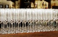 Empty glasses for wine or champagne are on the bar in the restaurant Royalty Free Stock Photo