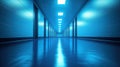 Empty, glowing blue hallway Royalty Free Stock Photo