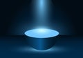 Empty glowing semisphere stand. Royalty Free Stock Photo