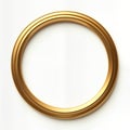 Empty gold circular frame sits against white background. Design round, gold-colored. Artistic object suitable for picture mirror.