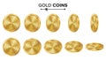 Empty Gold Coins Vector Set. Realistic Template Illustration. Flip Different Angles. Blank Money Front Side. Investment