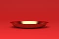 Empty gold plate on Velvet red background- Clean Side view Royalty Free Stock Photo