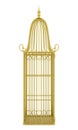 Empty golden birdcage isolated on white