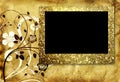 Empty golden frame on old paper background