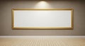 Empty Golden Framed Rectangular White Canvas Mounted on a Textured Wall blank Royalty Free Stock Photo