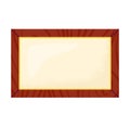 Empty golden plaque mounted wooden surface. Golden nameplate copy space text against wood grain Royalty Free Stock Photo