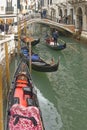 Classic venetian gondolas and gondoliers