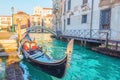 Empty gondola waiting for tourists near the square in Venice Royalty Free Stock Photo