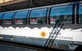 Empty Gotthard panorama express a Swiss first class panoramic scenic passenger car train with logo in Switzerland Royalty Free Stock Photo