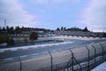 Empty GP racetrack against the cloudy sky at the Nurburgring, Germany Royalty Free Stock Photo