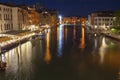 Empty Grand Canal with night lights