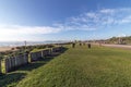 Empty Gass Verge Beachfront against City Skyline Royalty Free Stock Photo