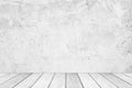 Empty gray cement wall and wooden floor, room in perspective vie Royalty Free Stock Photo