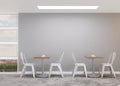 Empty gray wall in modern cafe. Mock up restaurant interior in contemporary style. Free, copy space for your advertising Royalty Free Stock Photo