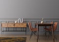 Empty gray wall in modern dining room. Mock up interior in contemporary style. Free space, copy space for your picture Royalty Free Stock Photo