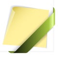 Empty green corner ribbon holding yellow paper Royalty Free Stock Photo