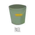 Empty green garden pail flat icon in cartoon style with texture. Household chores and gardening bucket.