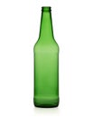 Empty green glass bottle from beer. Isolated on white Royalty Free Stock Photo