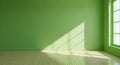 Empty Green Room with Light Rays Streaming Through Window and Wooden Floor empty room green wall Royalty Free Stock Photo