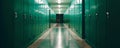 Empty green school lockers in a hallway Royalty Free Stock Photo