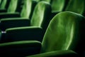 empty green seats in cinema, domestic intimacy, zoom in, up close Royalty Free Stock Photo