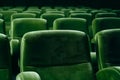 empty green seats in cinema, domestic intimacy, zoom in, up close Royalty Free Stock Photo