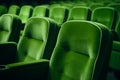 empty green seats in cinema, domestic intimacy, zoom in, up close Royalty Free Stock Photo