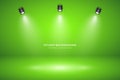 Empty green studio abstract background with spotlight effect. Product showcase backdrop. Chroma key compositing.