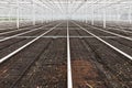 Empty greenhouse with soil prepared for cultivation of plants Royalty Free Stock Photo