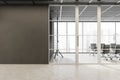 Empty grey wall with meeting room glass door