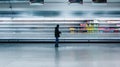 Empty grocery shelf being restocked by a store Royalty Free Stock Photo