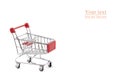 Empty grocery shopping cart. Miniature empty red color shopping cart or trolley isolated on white background. There is some free Royalty Free Stock Photo