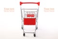 Empty grocery shopping cart. Miniature empty red color shopping cart or trolley isolated on white background. There is some free Royalty Free Stock Photo