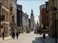 Almost empty Grodzka street in Krakow during coronavirus covid-19 pandemic.