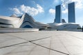 empty ground floor with modern cityscape and office buildings. Royalty Free Stock Photo