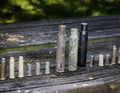 Empty gun ammunition shell casings