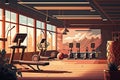 Empty Gym Interior with Sport and Fitness Equipment Training Club with Running Track or Treadmill, Exercise Bike, Bench and Royalty Free Stock Photo