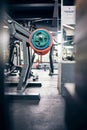 Empty gym interior, weights and healthclub for weightlifting, bodybuilding and strength training. Nobody, wellness and Royalty Free Stock Photo