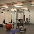 An empty gym with various exercise equipment