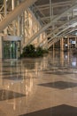 Empty hall of international airport in Porto. Night in departure zone in airport. Interior of Porto international airport. Royalty Free Stock Photo