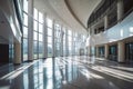Empty hall vestibule interior with tall panoramic windows. Generative AI illustration