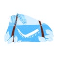 Empty hammock between palm trees on tranquil beach. Relaxation and travel concept scenery. Summer vacation and tropical