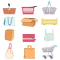 Empty handle bag, vector illustration. Retail sale object in shop design collection, buy paper bag in store, isolated on